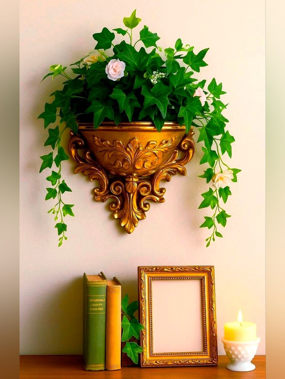 Vtg. Homco Ornate Gold Decorative Wall Sconce Shelf